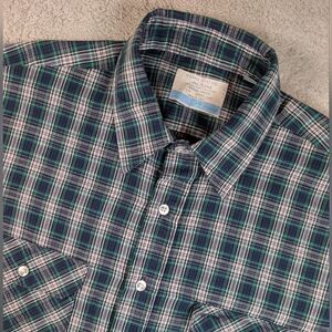 Vintage Fieldmaster Sears Plaid Shirt Mens XL USA Made Green Navy